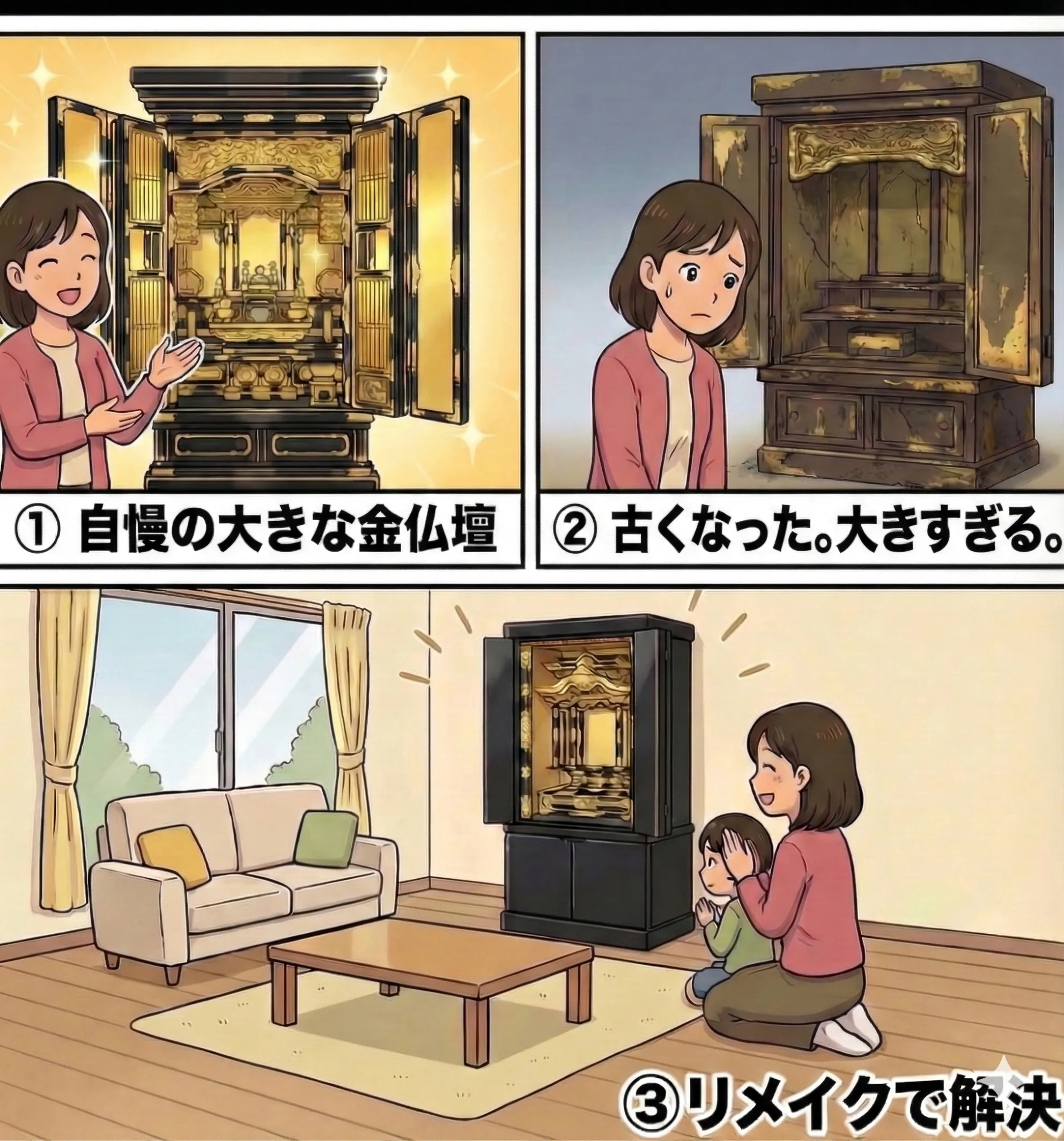 古く大きくなった金仏壇を、現代の生活スタイルに合わせてコンパクトにリメイクするまでの物語